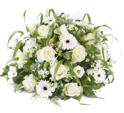  Rouwarrangement biedermeier witte rozen (excl. Lint)
